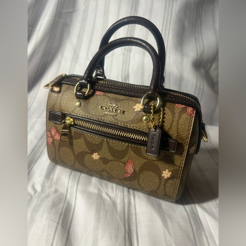 Coach Brown Logo Mini Rowan Satchel W/Butterflies **No Strap